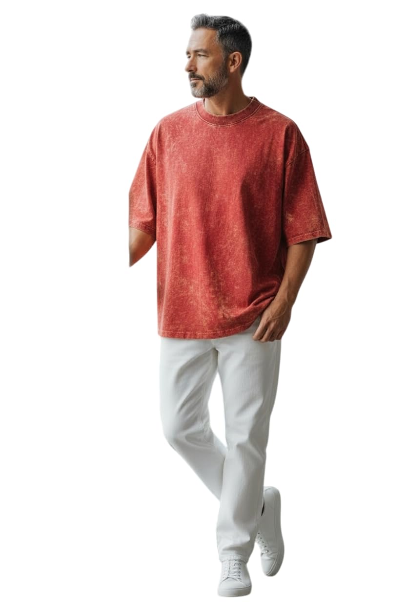 Buy DLAZY Rust Red Acid Wash Oversized T-Shirt for Men | Loose Fit